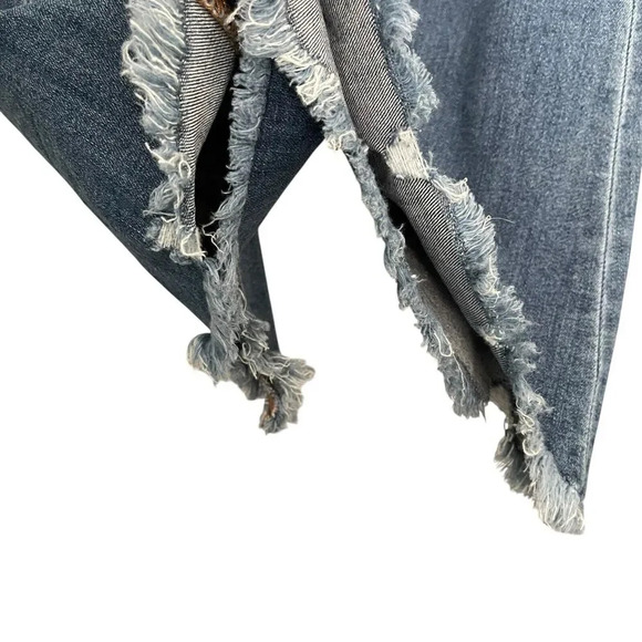 Ceros High Rise Flare Wide Leg Distressed Jeans Boho Festival Raw Hem Size 28 - Picture 4 of 7